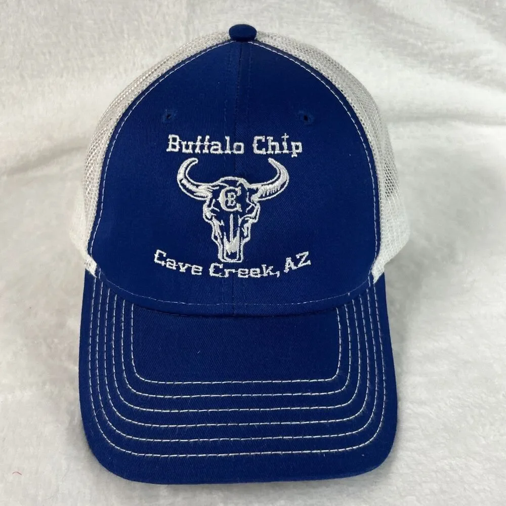 Buffalo Chip Cave Creek AZ Mens Hat Adjustable Ball Cap Baseball Blue/White